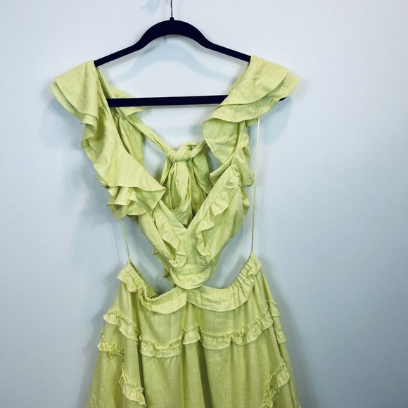 NWT Edite Mode Elegant Summer Yellow V-Neck Ruffle Cut-Out Dress Yellow Large - Picture 4 of 12